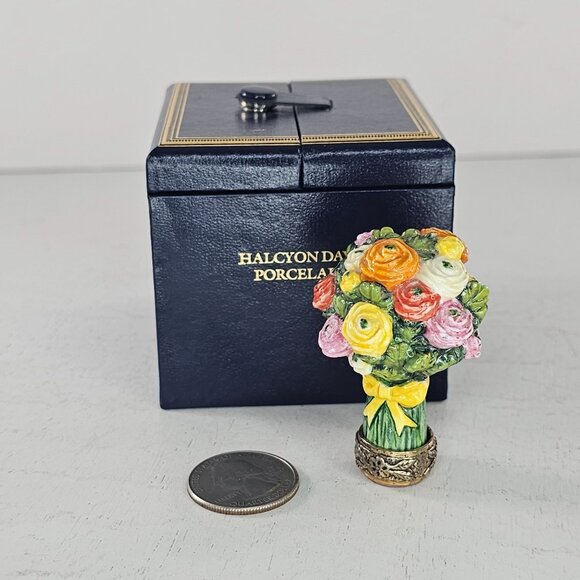 Halcyon  Days Porcelain Flower Rose Bouquet Desk Seal Miniature Figurine 1994 - Picture 2 of 8